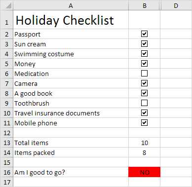 چک لیست در اکسل Checklist