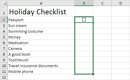 چک لیست در اکسل Checklist