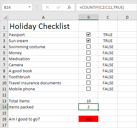 چک لیست در اکسل Checklist