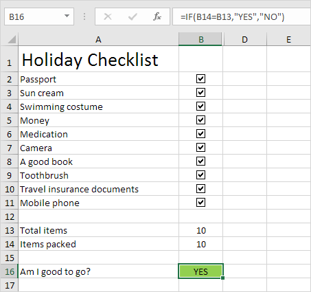 چک لیست در اکسل Checklist