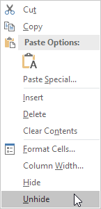 پنهان کردن و ظاهر ستونها یا ردیفها در اکسل